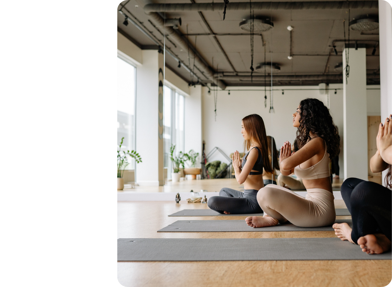 Yoga class with pose